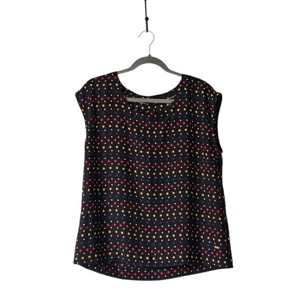 Tommy Hilfiger Womens Polka Dot Sleeveless‎ Blouse M Navy Multicolor Dot Print - Picture 1 of 7